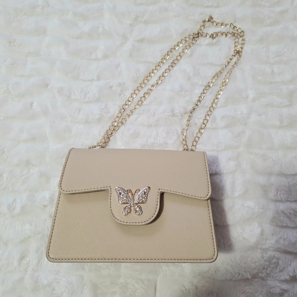 Chic‎ Beige Butterfly Chain Crossbody Bag